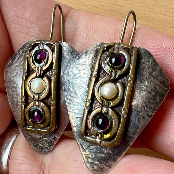 VINTAGE DESIGNER ARTISAN MADE DANGLE DROP EARRINGS 925 STERLING SILVER UNIQUE
